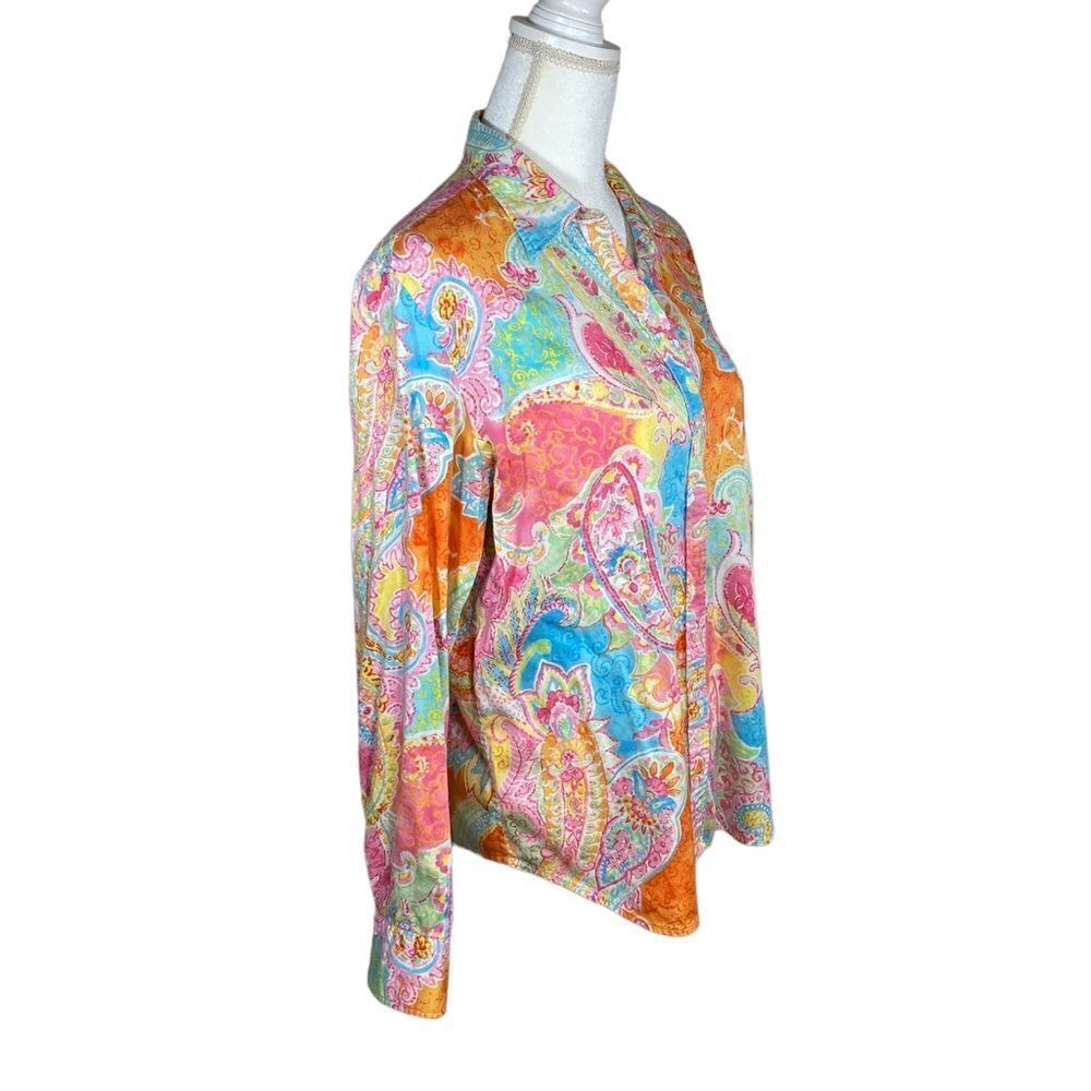 Chaps Unique Paisley Multicolored Button Down Top… - image 6